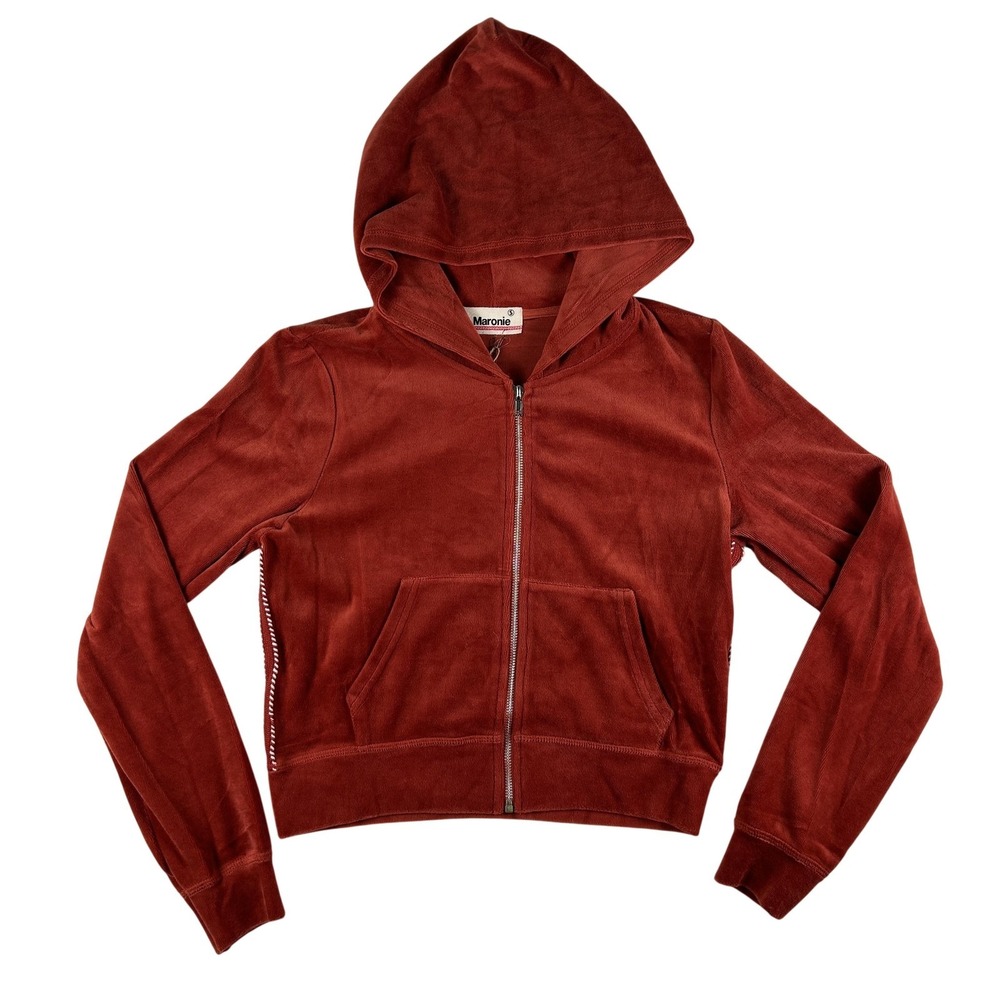 Maronie Hoodie Sweatshirt Womens Small Orange Velour Full Zip Cropped MJK16182M